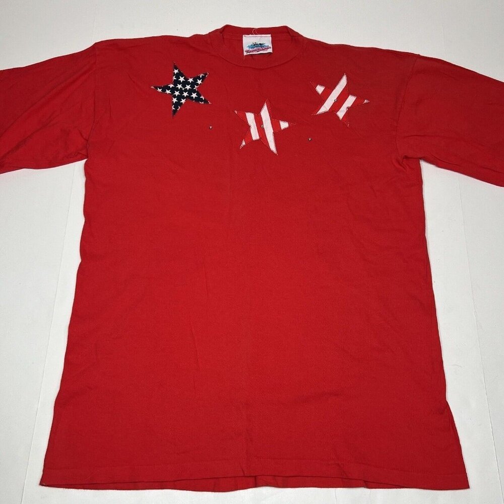 Vintage 80s Topson Downs Red Stars USA Flag Studs Single Stitch T-shirt Size L ?